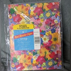 American Greetings Vintage Gift Wrap new opened Two Sheets Heavier Paper Flowers